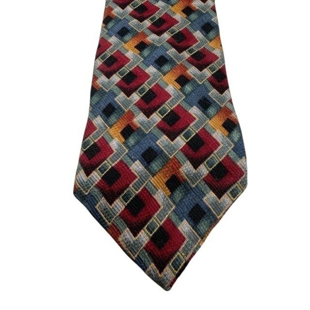 Vintage Prima Italy Silk Tie Geometric Square Mosaic Multicolor Hand Sewn Wide